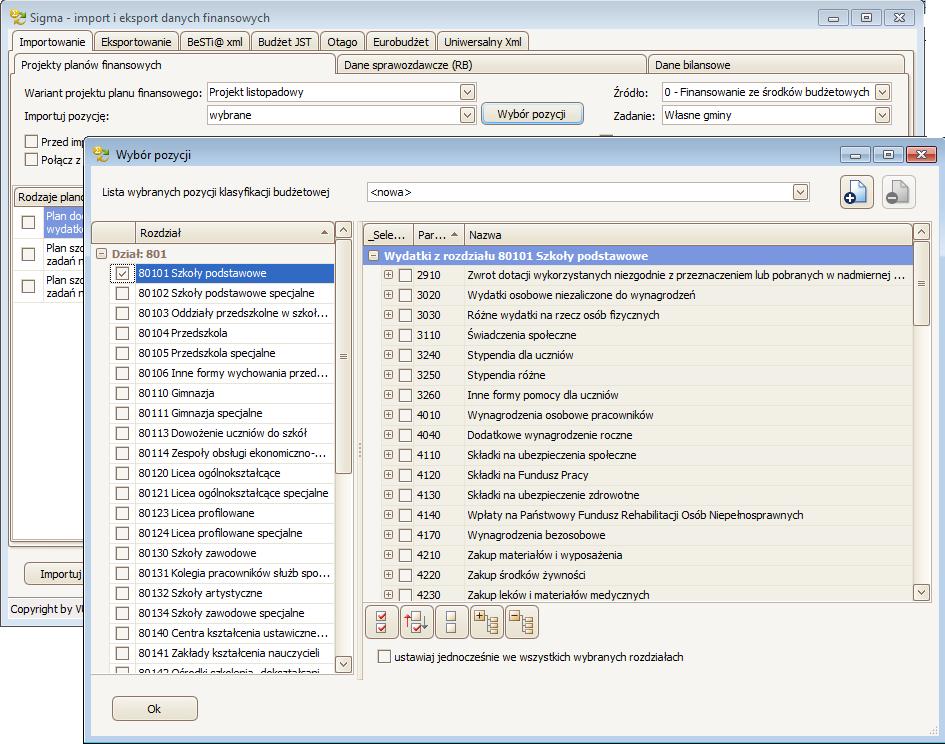 Zarządzanie finansami jednostek oświatowych z poziomu organu prowadzącego 35 W oknie Wybór pozycji za pomocą listy wyboru wskazać można zdefiniowaną wcześniej przez listę pozycji (np.