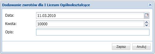 Dodana pozycja zwrotu pojawi się w prawym panelu. Ikona przy pozycji wydatku umożliwia jego edycję.