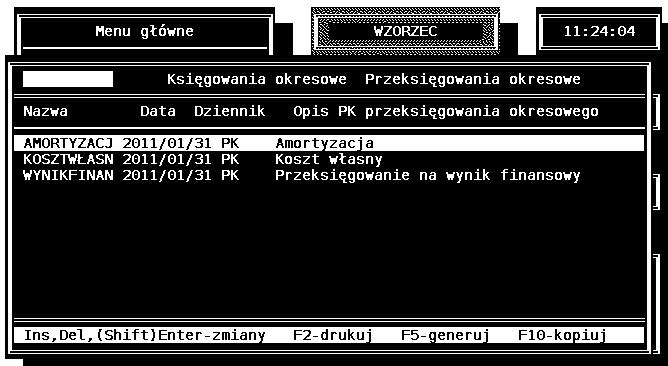 6.10.4 Przeksięgowania okresowe Przeksięgowania okresowe to funkcjonalność, która ułatwia np. przeksięgowanie na koniec roku przychodów i kosztów na wynik finansowy.