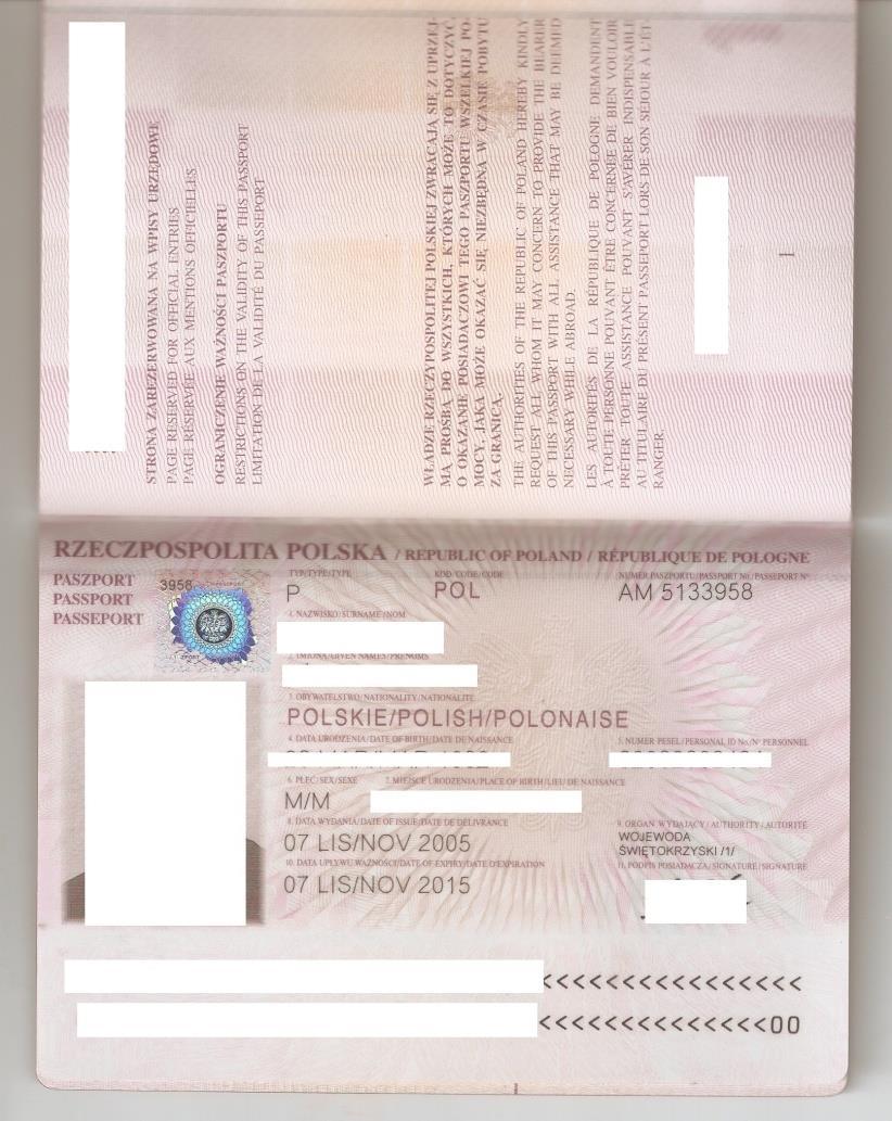 Skan Paszportu Kraje poza UE Listy referencyjne Jeśli wymagany w ofercie