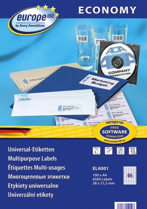 ETYKIETY Etykiety uniwersalne Europe Etykiety samoprzylepne do wszechstronnych zastosowań: adresowania