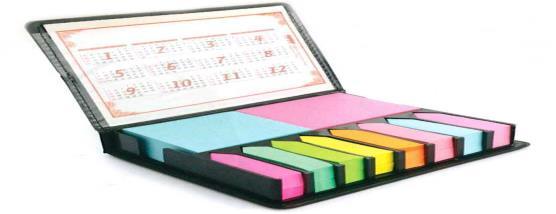 długopis z niebieskimi elementami, ołówek, temperówka, gumka do mazania i notes Materiał: non-woven Wymiary: 10 x 24 x 0,2 cm Zestaw wielokolorowych karteczek samoprzylepnych, na który składają się: