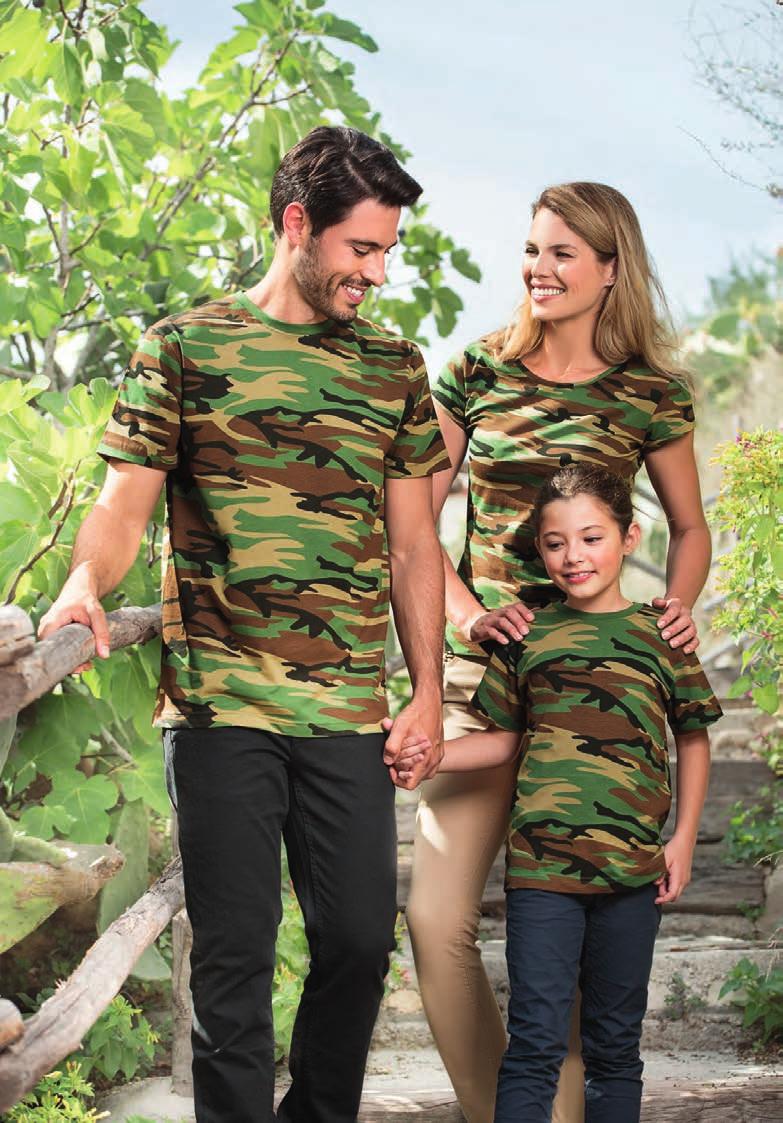 CAMOUFLAGE 144 koszulka unisex Single Jersey, 100 % bawełna, 160 g/m 2 XS - 3XL uniwersalna koszulka o średniej gramaturze w stylistyce moro krój z bocznymi szwami dekolt wykończony dzianiną