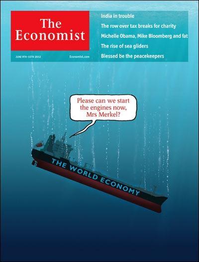 Okładka tygodnika The Economist z 6 czerwca 2012 roku Trzeba oczywiście przyznać, że pojawiające się ostatnio odczyty danych ekonomicznych nie nastrajają optymizmem, potwierdzając nadejście