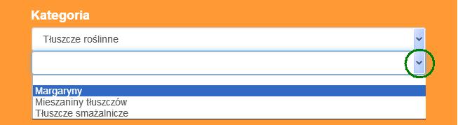 wyborze kategorii na ekranie pojawi się kolejne okno z możliwością rozwinięcia (poniżej wyróżnioną zielonym kolorem) do listy podkategorii dla danej kategorii wybierz i