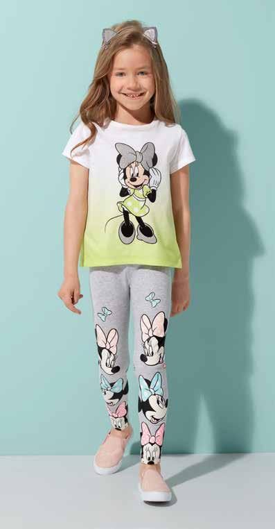 14 99 koszulka dziewczęca, z nadrukiem Minnie, dostępna w kolorach: zielonym lub koralowym, 98-128 cm 14 99 legginsy dziewczęce, z nadrukiem Minnie, dostępne w kolorach: szarym lub koralowym, 98-128