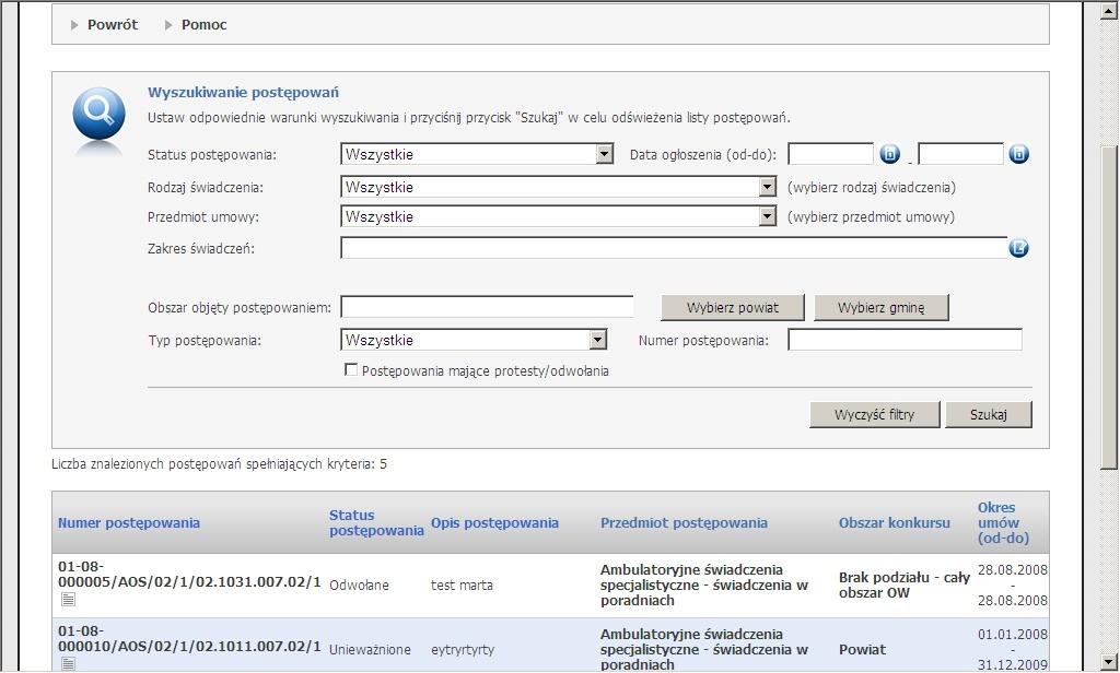 PORTAL KONKURSOWY 1. Numer postępowania - przechodzimy do poniższej strony, powiązanej z dokumentami elektronicznymi. 2.
