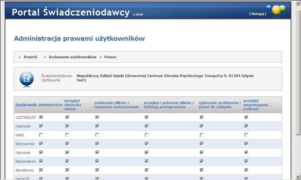 13 Portale Oddziałowe 2.1. Dodawanie użytkowników. Wybranie tej opcji powoduje przejście do strony (patrz rys.
