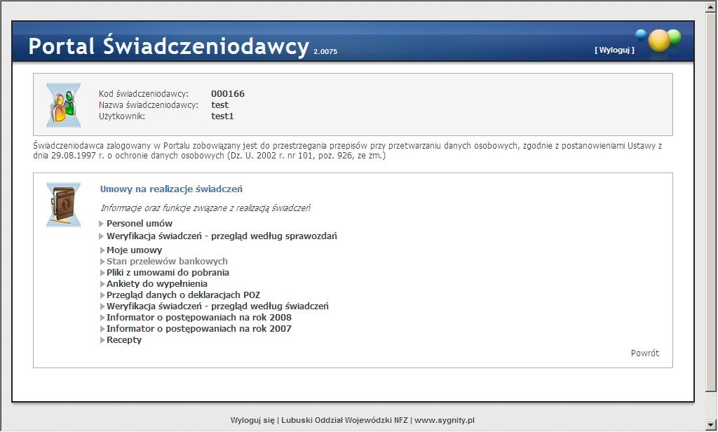PORTAL ŚWIADCZENIODAWCY 1.4 22 Umowy na realizacje świadczeń Po wybraniu tej opcji oraz odsyłacza Pokaż więcej.. przechodzimy do poniższej strony, gdzie mamy możliwość wyboru pozycji z listy (linków).