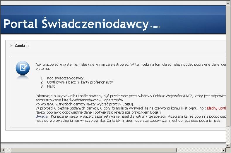 7 Portale Oddziałowe W przypadku prawidłowego zalogowania się do systemu wyświetlona zostanie strona www prezentowana poniżej.