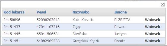 89 Portale Oddziałowe Po użyciu przycisku Wniosek przy konkretnym personelu nastąpi przeniesienie do podstrony Wypełnienie wniosku i generacja numerów recept.