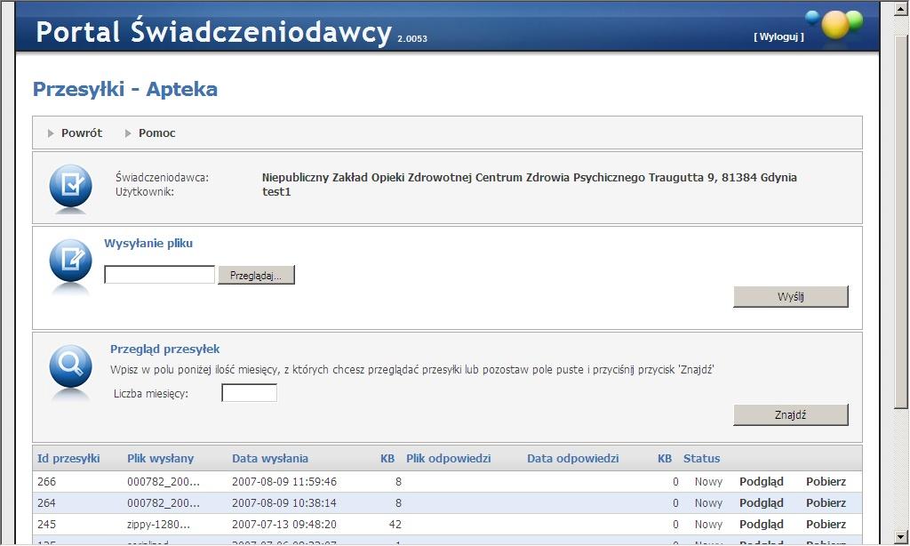 91 1.5.1 Portale Oddziałowe Refundacja leków Przesyłki - Apteka umożliwia przeglądanie przesyłek oraz ich wysyłanie.