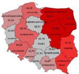 Zasięg i liczba ngo s w podziale na województwa w przeliczeniu na 10 000 mieszkaoców ok.