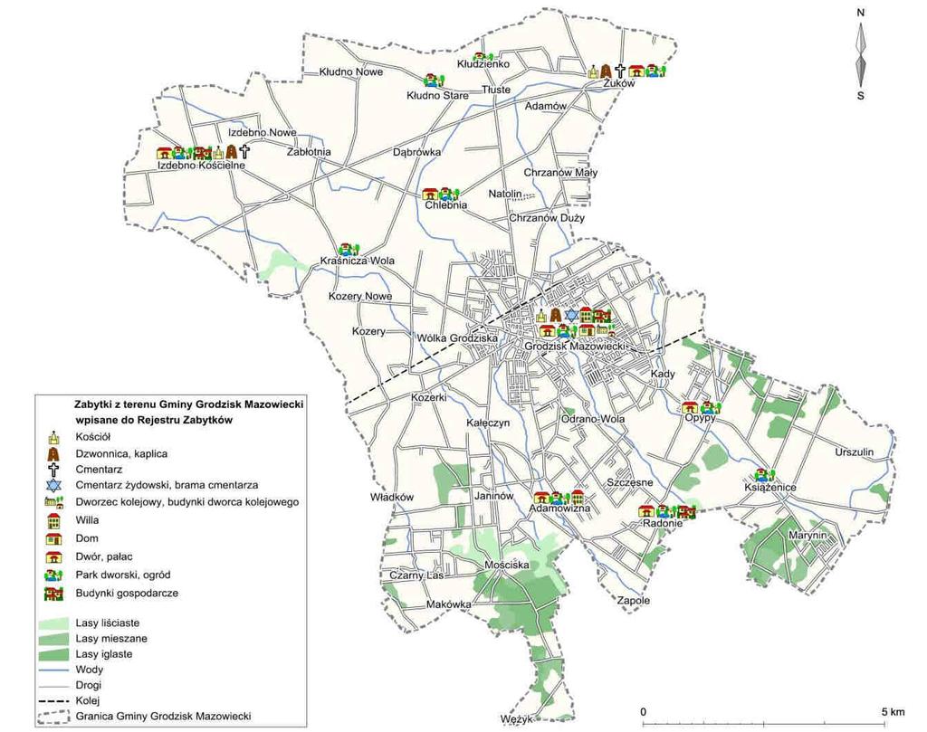 Mapa nr 1: Zabytki nieruchome wpisane do rejestru zabytków województwa mazowieckiego z obszaru Gminy Grodzisk Mazowiecki Kościół parafialny p.w. św.