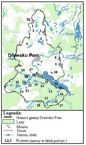 2.5.2. Jeziora Teren gminy cechuje bardzo duża liczba zbiorników jeziornych 52 (tab. i ryc.