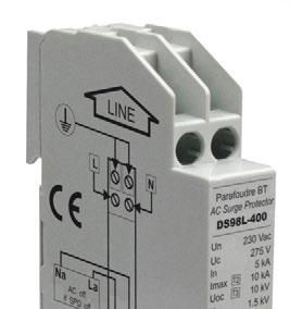 Ograniczniki przepięć typu 2+3 Seria DS98L-xxx Kompaktowy ogranicznik przepięć typu 2+3 zęstotliwość znamionowa f n = 50-60Hz apięcie znamionowe U n = 230/400V A ajwiększy prąd wyładowczy na biegun: