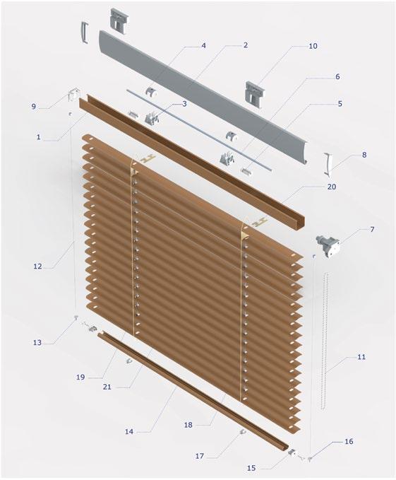 ŻALUZJE POZIOME ALUMINIOWE ŁAŃCUSZKOWE 25 MM, 16 MM Żaluzje aluminiowe / Aluminum venetian blinds W standardzie: 1. Rynna górna (25x) 2. Maskownica stalowa 3. Łożysko 4. Suport łożyska 5. Rolka 6.