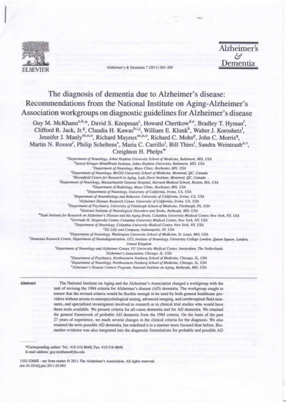 Otępienie National Institute on Aging - Alzheimer s Association [Alzheimer s and Dementia, 2011] Negatywny wpływ na zdolność do pracy i codzienną aktywność Spadek zdolności intelektualnych w stosunku