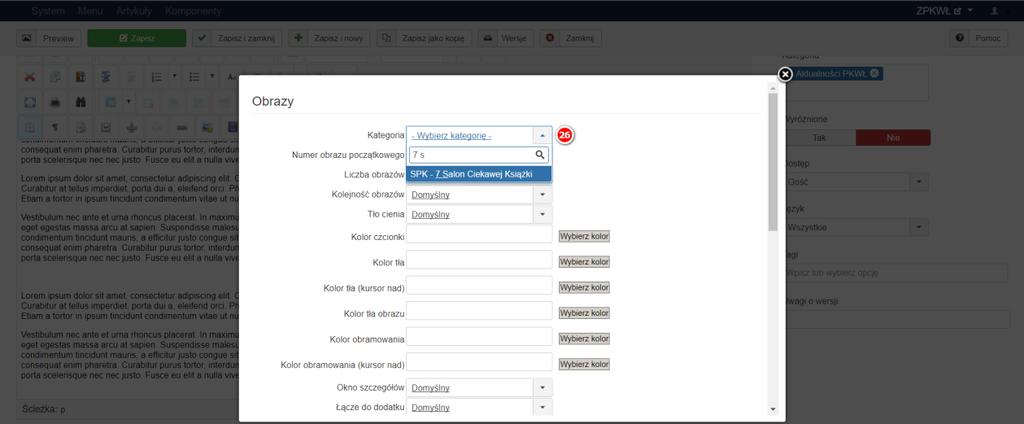 W następnym oknie wybieramy kategorię którą utworzyliśmy (26).