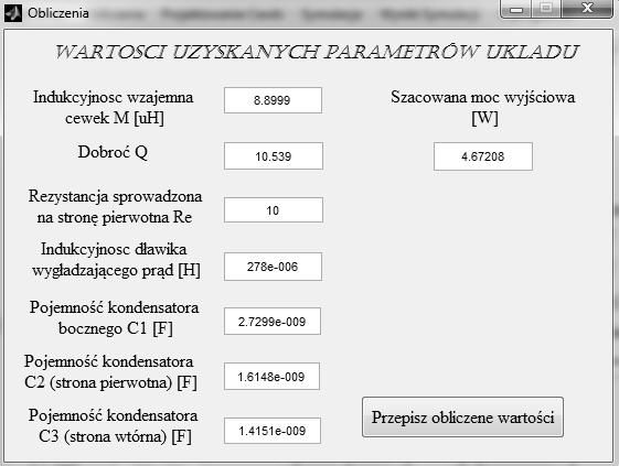 Uzyskane wartości parametrów obwodu pozwalają na pracę optymalną falownika klasy E i układu.