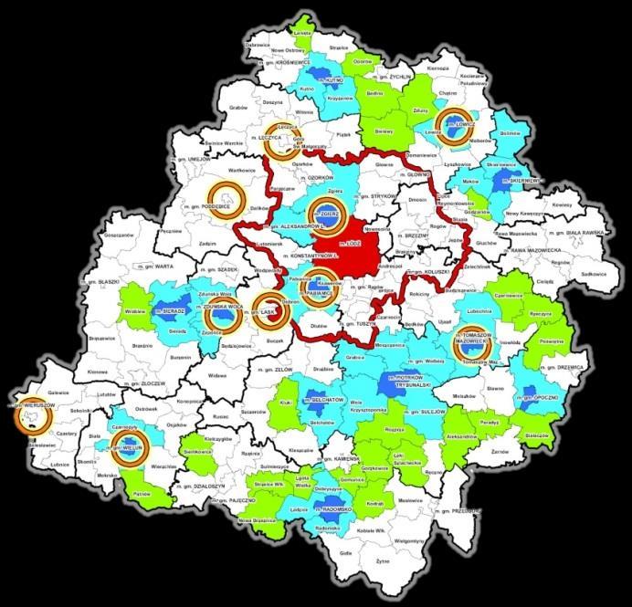 Łódzki Obszar Metropolitalny Obszar Rozwoju Intensywnego Rolnictwa Obszary Turystyczne Dolin Warty, Pilicy i Bzury Zagłębie
