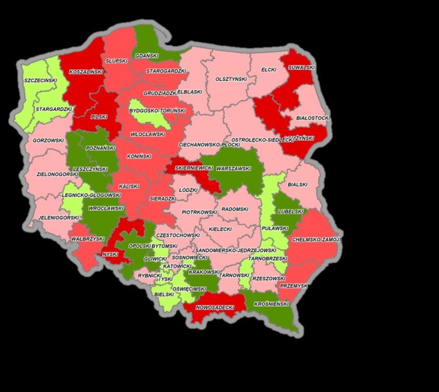łódzkiego jest uderzająca Łódź sklasyfikowana została bardzo wysoko, natomiast aż 2 podregiony (sieradzki i piotrkowski) bardzo
