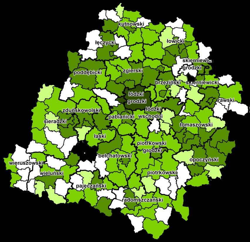 Projekty zakończone w ramach polityki horyzontalnej w latach 2013-2016 Wartość ogółem projektów zakończonych w latach 2013-2016 w ramach programów krajowych i regionalnych w gminach Wartość ogółem