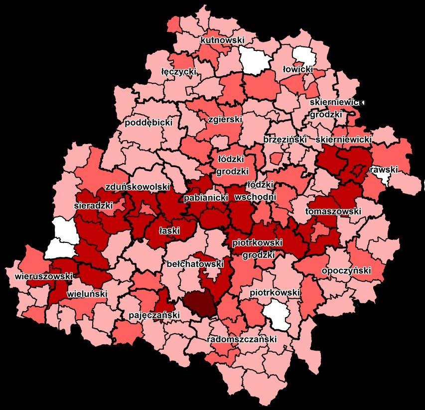 Projekty zakończone w ramach polityki horyzontalnej w latach 2013-2016 Wartość per capita projektów zakończonych w latach