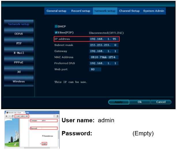 Dostęp do rejestratora z poziomu przeglądarki IE w LAN Aby zalogować się do rejestratora z poziomu przeglądarki IE, należy wpisać w pasku Internet Explorer adres IP rejestratora, który