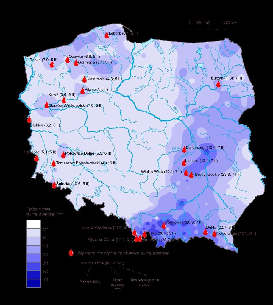 opadów oraz