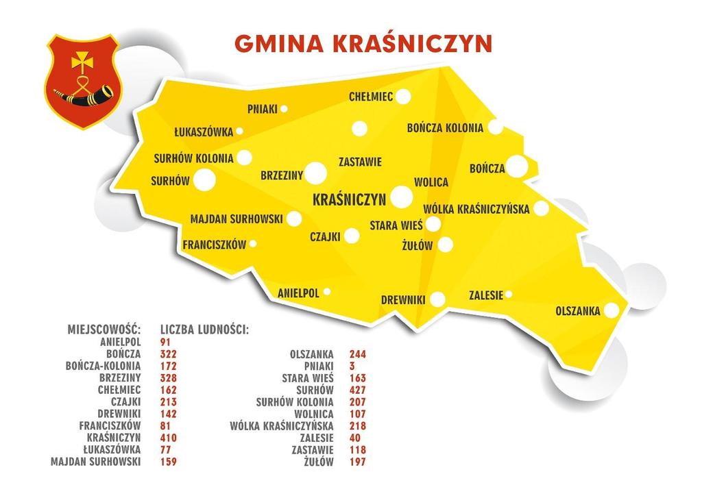 Rysunek 6. Sieć osadnicza poszczególnych miejscowości w gminie Kraśniczyn. Źródło: Opracowanie własne na podstawie danych UG Kraśniczyn. 1.2.