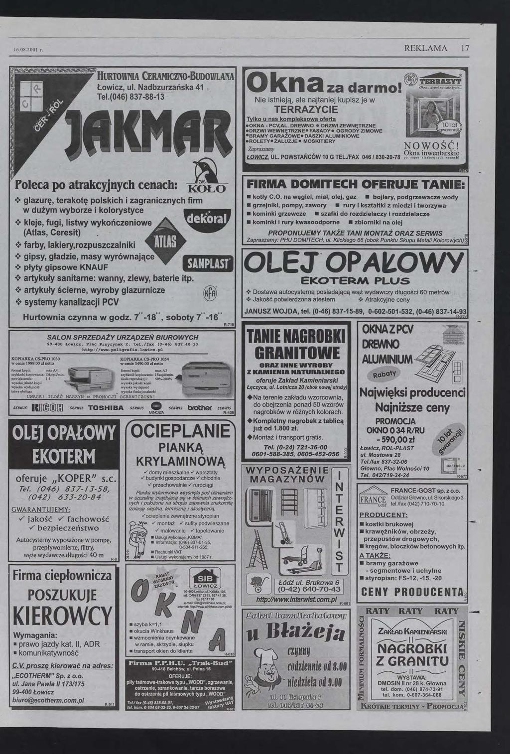 REKLAMA 16082001 r 17 Okna za darmo!