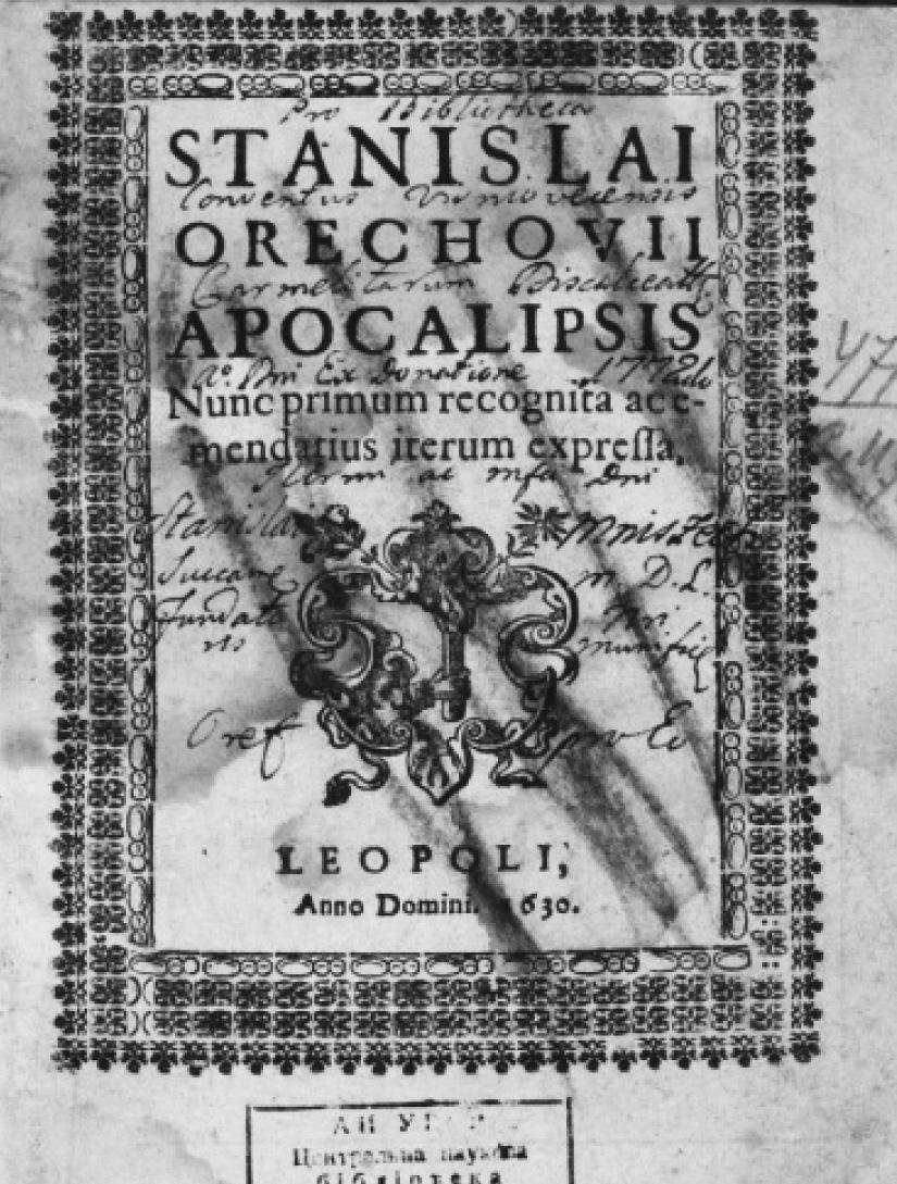 Oksana Rabczun książka należy do biblioteki zakonu klasztoru karmelitów w Wiśniowcu. Po tekście wszyta karta z ryciną. W końcu sześć czystych kart. Egzemplarz wymaga restauracji. 8.