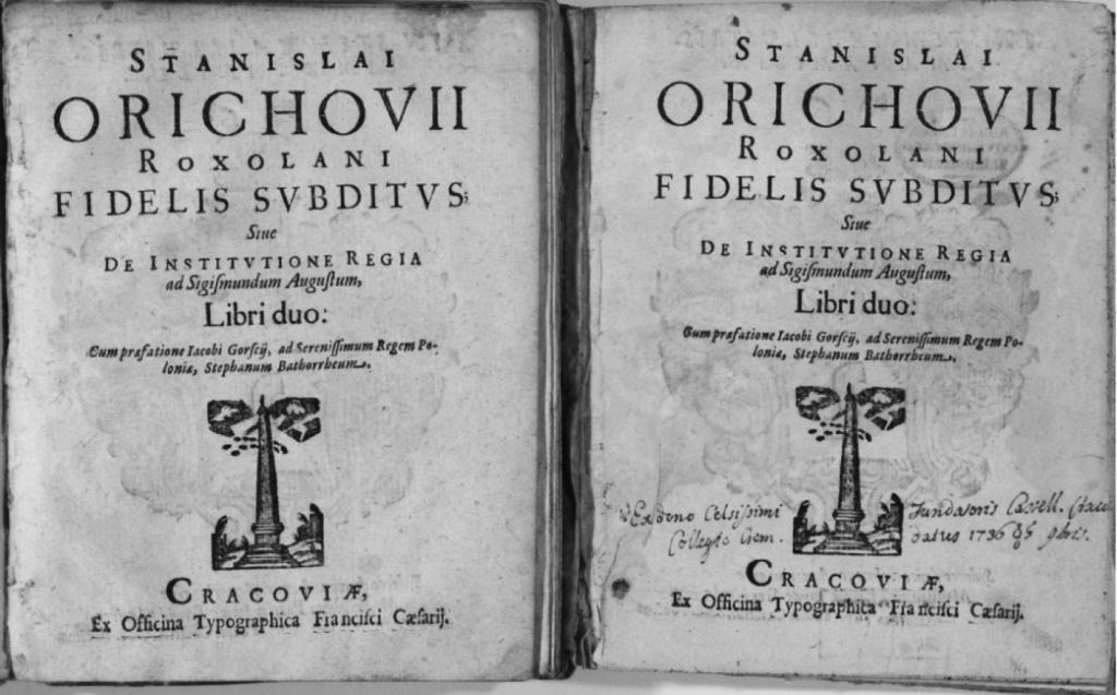 Książki Stanisława Orzechowskiego w zbiorach Oddziału Kolekcji Bibliotecznych okładce naklejka z sygnaturą. Wolumin ma uszkodzone ostatnie strony. Żadnych notatek nie zawiera. 9.