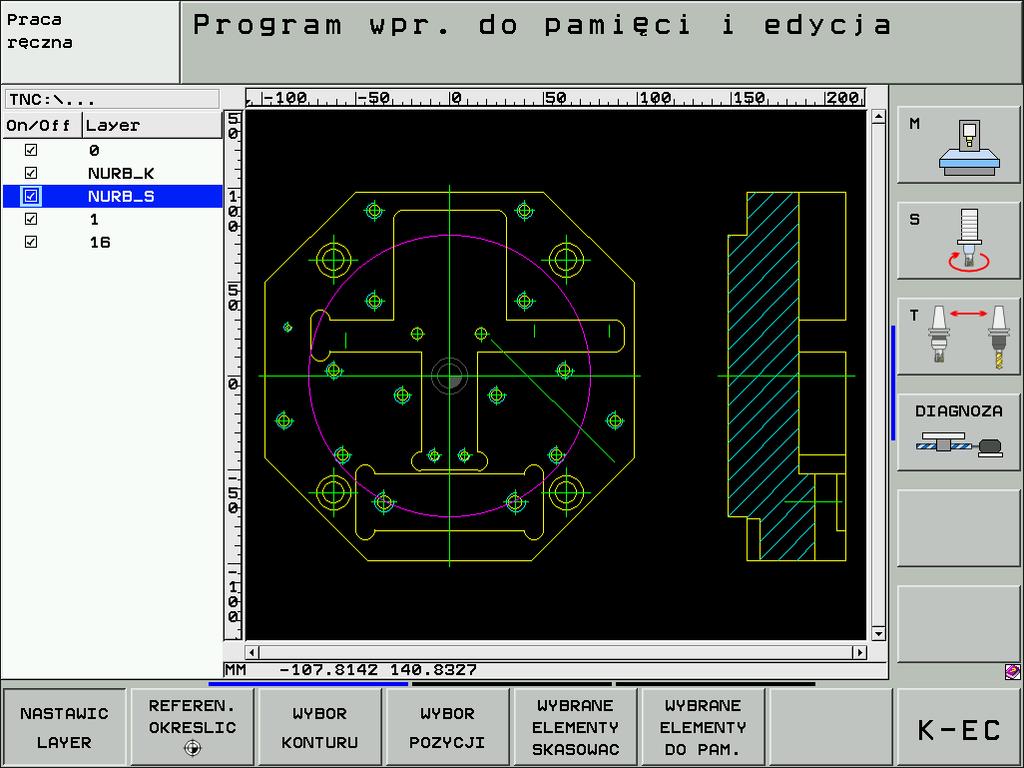 Funkcja PLANE (software opcja 1) Przetwarzanie danych DF (opcja software) Pliki DF utworzone w systemie CAD można otworzyć bezpośrednio w TNC, aby dokonać z nich ekstrakcji konturów lub pozycji