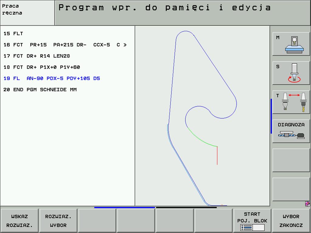 Praca z grafik programowania Swobodne Programowanie Konturu SK (niem. FK) Wybrać mask ekranow PROGRAM+GRAFIKA!