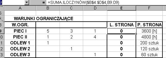 121 Rys.2. Zdefiniowane warunki ograniczające Fig.2. Defined restrictive conditions Następnie, z menu Narzędzia wybrano moduł Solver i wypełniono okno dialogowe Solver-Parametry.