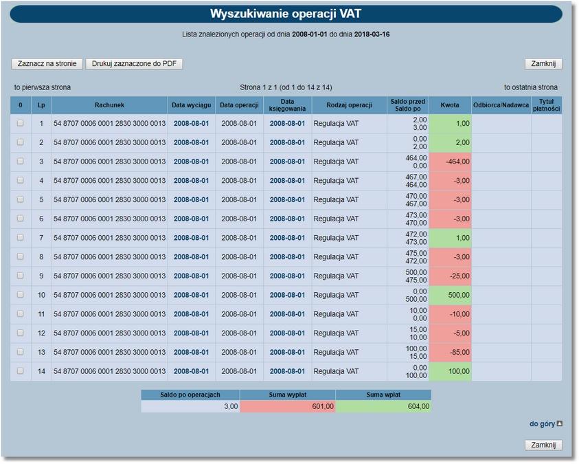 2.1. Wyświetlenie szczegółowych informacji o rachunku VAT 2.1. Wyświetlenie