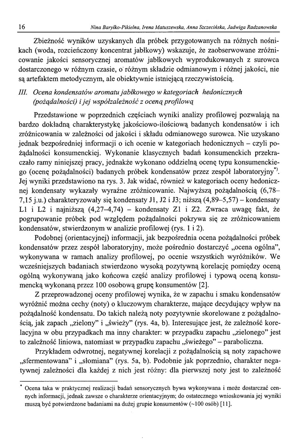 16 Nina Baryłk-Pikielna, Irena Matuszewska, Anna Szczecińska, Jadwiga Radzanwska Zbieżnść wyników uzyskanych dla próbek przygtwanych na różnych nśnikach (wda, rzcieńczny kncentrat jabłkwy) wskazuje,