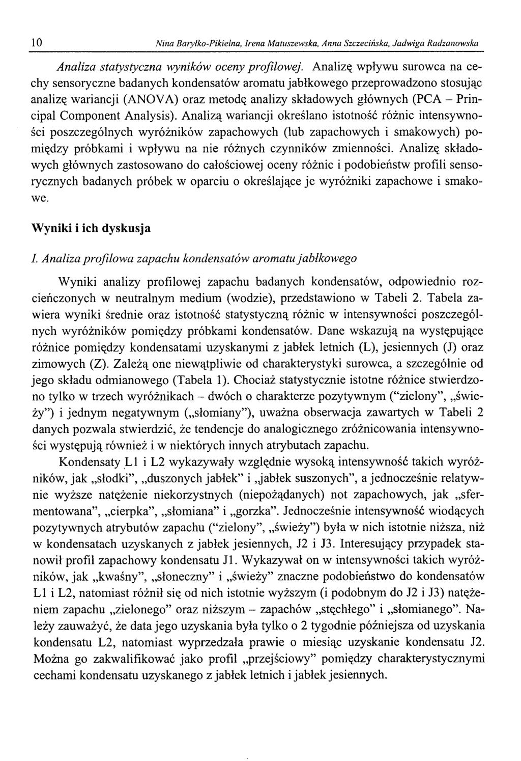 10 Nina Baryłk-Pikielna, Irena Matuszewska, Anna Szczecińska, Jadwiga Radzanwska Analiza statystyczna wyników ceny prfilwej.