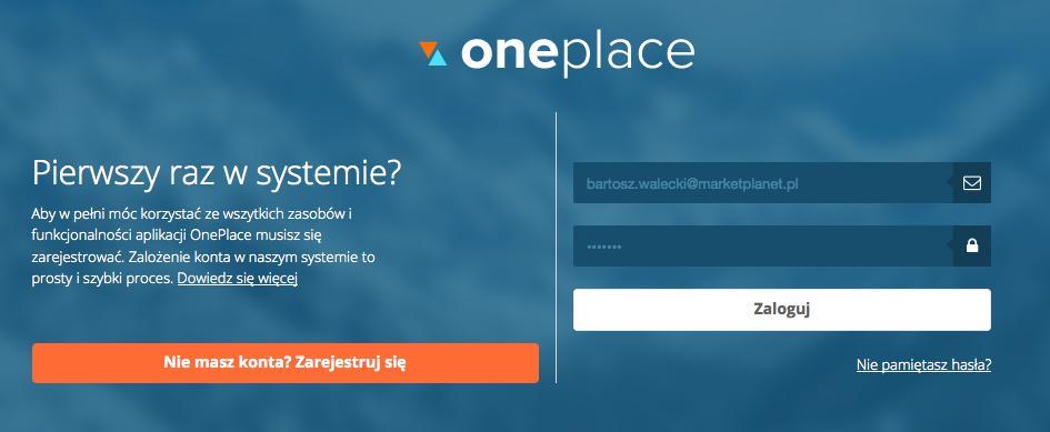 Rysunek 11 Ekran Logowania - z Portalu Zakupowego 3.3.2 Logowanie przez OnePlace Należy wejść na OnePlace poprzez stronę https://oneplace.marketplanet.