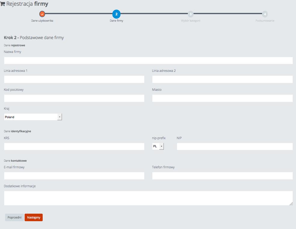 Rysunek 6 Etap drugi rejestracji formularz krok II uzupełnianie