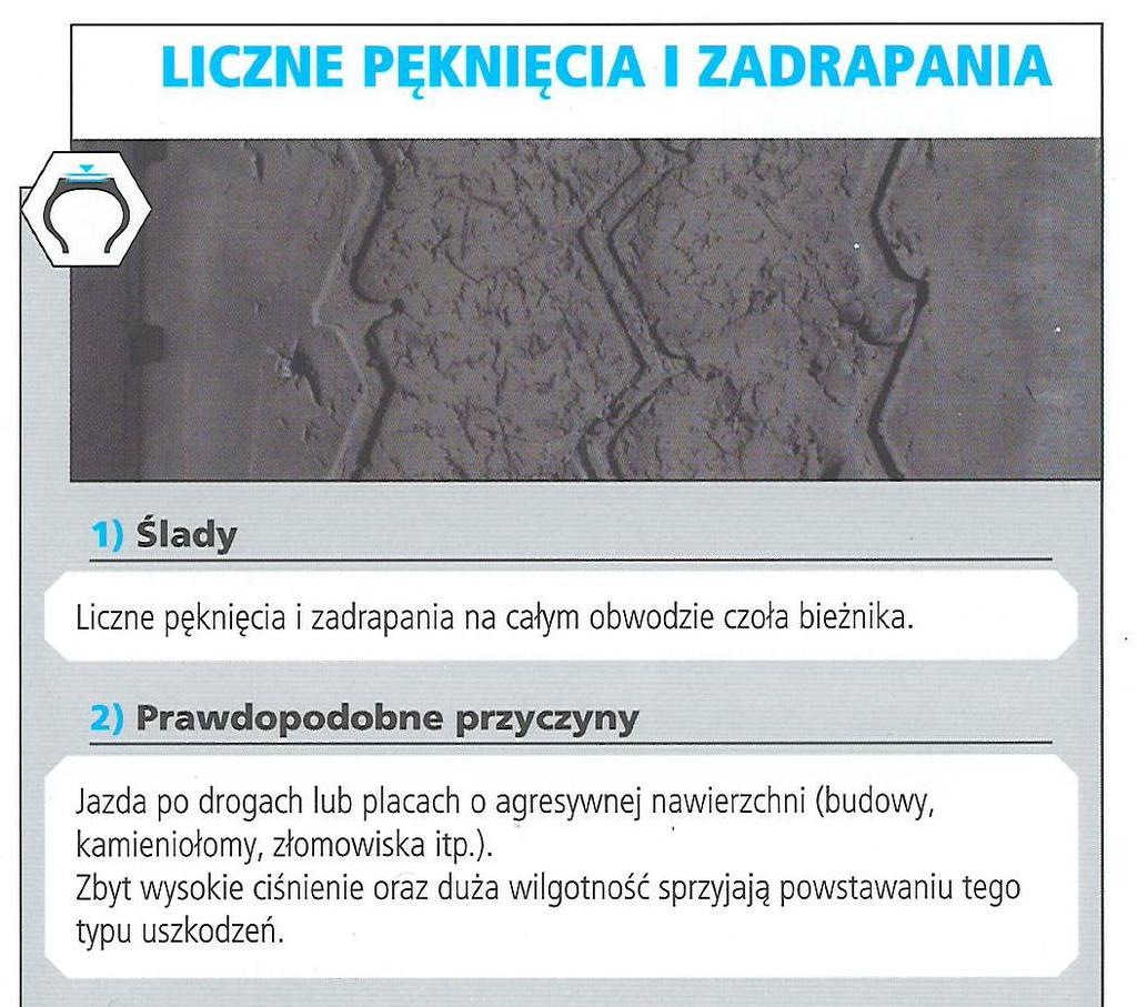 Zalecenia: 1. Kontrola ciśnienia na zimnej oponie 2. Kontrola głębokości bieżnika i ubytków 3.