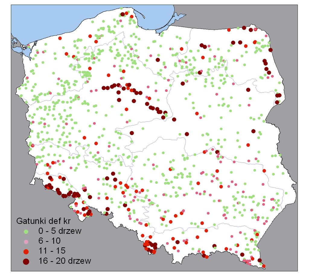 drzew osłabionych i usuniętych =< 25% 25-50% 50-75%