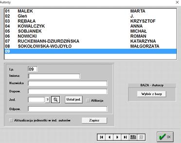 Opis widoczny od strony użytkownika pracownicy i doktoranci zapisani w formacie pełne imię i nazwisko wielkimi literami, a osoby niezatrudnione w formacie inicjał imienia i nazwisko małymi