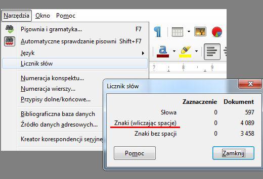 formie elektronicznej, wystarczy wkleić go do dowolnego edytora tekstu, który wskaże liczbę znaków Np Microsoft Office Recenzje: Statystyka wyrazów ; LibreOffice Narzędzia: Licznik słów Gdy nie