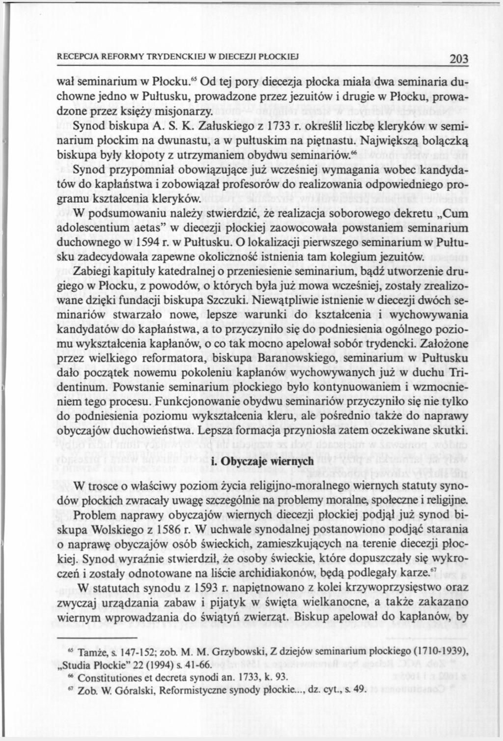 RECEPCJA REFORMY TRYDENCKIEJ W DIECEZJI PŁOCKIEJ 203 wal seminarium w Płocku.