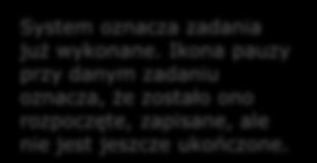 Oznaczenia ukończonych i rozpoczętych ćwiczeń System oznacza zadania już wykonane.