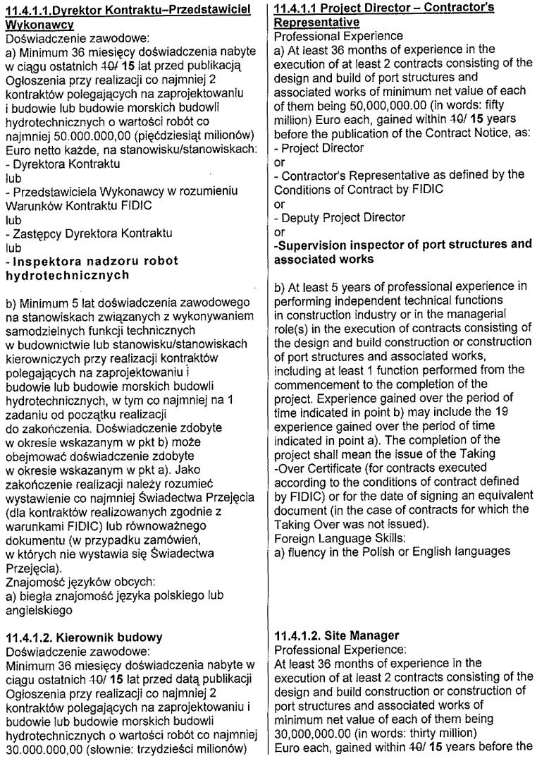 tym (ii) co najmniej 24 miesiące doświadczenia nabyte w ciągu ostatnich 10 lat przed datą publikacji Ogłoszenia przy realizacji co najmniej 2 kontraktów polegających na zaprojektowaniu i budowie lub