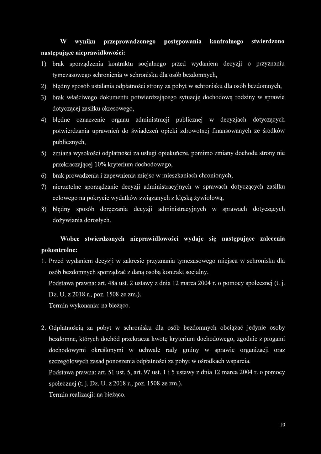 sprawie dotyczącej zasiłku okresowego, 4) błędne oznaczenie organu administracji publicznej w decyzjach dotyczących potwierdzania uprawnień do świadczeń opieki zdrowotnej finansowanych ze środków